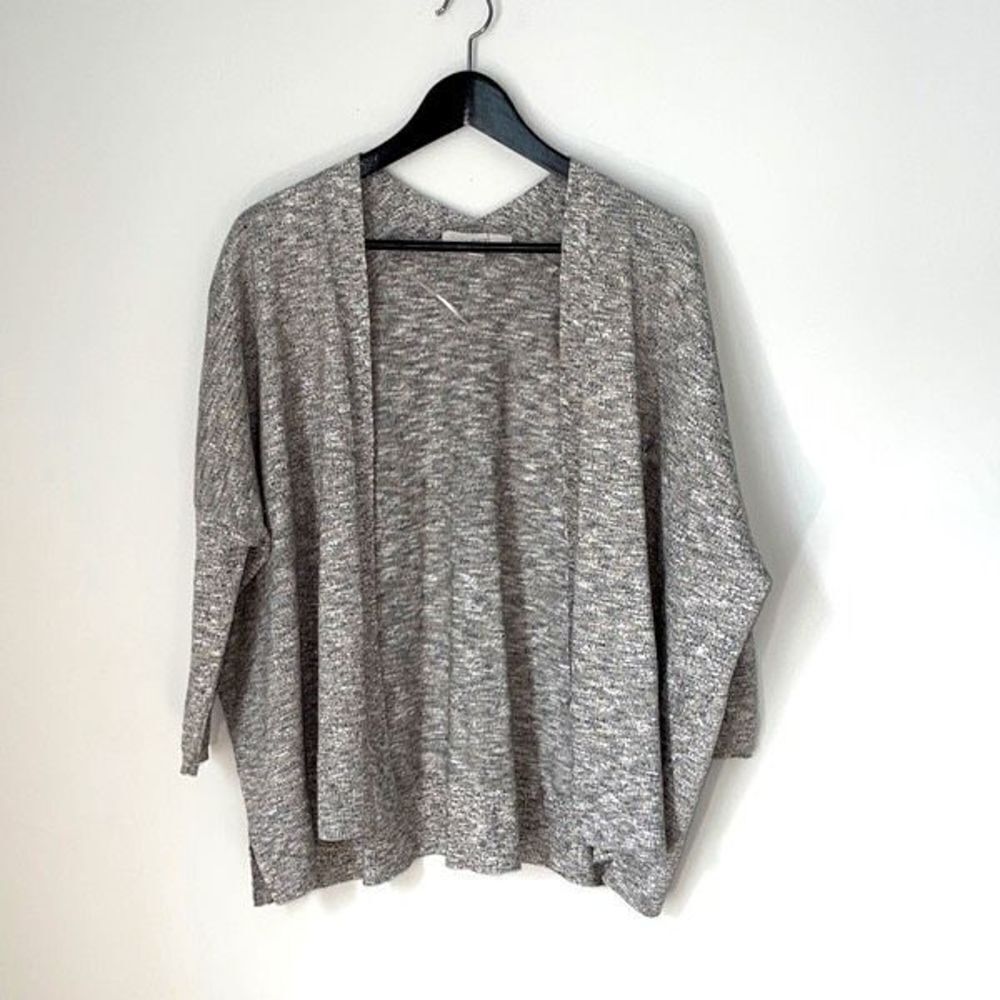 Loft Womens Open Front Cardigan Sweater Metallic Acrylic Blend Gray Small Petite